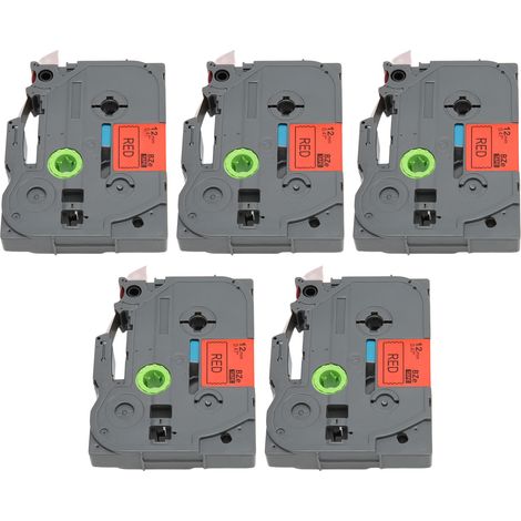 Lot de 5 rubans pour étiqueteuses, noir sur rouge, 12 mm (0,47 pouce), compatibles avec les modèles Ptouch PT D210, PT H100, PTD220 et PT 1290. (1/4)