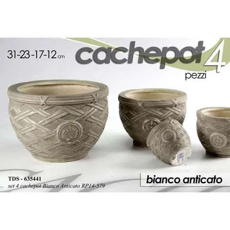 Set de 4 cachepots cerámicos blancos anticuados Ø31/23/17/12