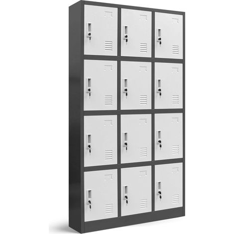 Armoire vestiaire consigne pour les vêtements, 12 casiers MARCIN, 900 x 1850 x 400 mm, blanc anthracite (1/2)