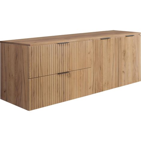 Set da bagno: mobile con cassetti e mobile con ante 57×46×160 cm, colore: rovere Craft, maniglia nera (1/5)