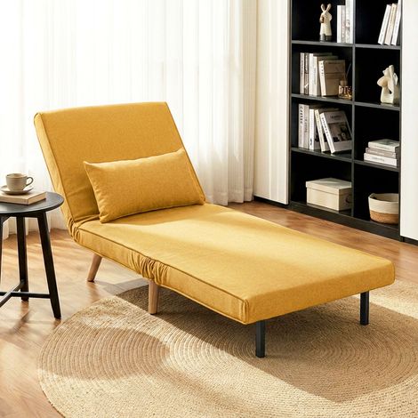 Sofá Cama Individual Plegable con Respaldo Ajustable 5 Posiciones Sillón Cama Tapizado con Cojín 72x75x85 cm Amarillo (1/5)