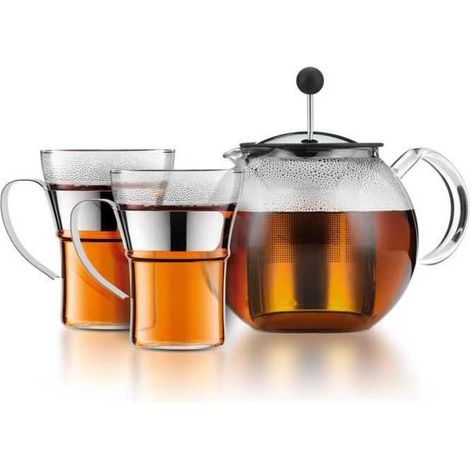 Bodum Assam Kaffeebereiter Transparent 1L mit Tassen