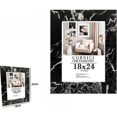 Trade Shop - Cornice Porta Foto Quadri Tele Poster 18 X 24cm Modello Effetto Marmo Nero 71670 -
