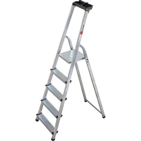 Escalux – Escabeau aluminium 5 marches 2,99 m – Charge max 150 kg – Plateforme acier zingué – Antidérapant et léger