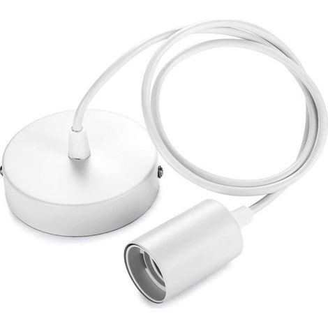 1 Suspension métal,Support lampe E27,Câble blanc 100CM,Ajustable,Plafond,Salon,Cuisine (1/4)