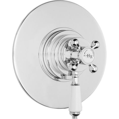 Old London Topaz Chrome White Lever Concealed Thermostatic Shower Valve with 1 Outlet - TSVT006 (1/2)