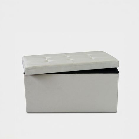 Pouf coffre rectangulaire en velours pour chambre - Beige