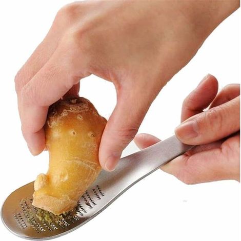 Rallador de jengibre con forma de cuchara, de acero inoxidable, para moler wasabi y ajo, rallador de queso, rallador de cítricos y batidora. (1/5)