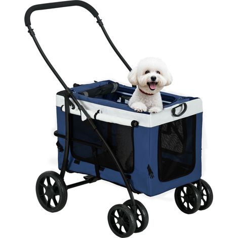 Hundbuggy Haustierbuggy Hundewagen, klappbar, abnehmbarer Korb, 81 x 58 x 97,5 cm, Schwarz + Blau + Weiß (1/5)