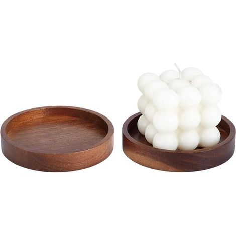 Plateau à Bougie en Bois, 10cm Dessous de Verre en Acacia Bougies Plateaux Plats Ronds en Bois Naturel Plantes Maison Table à Manger Décoratifs Bar, Brun Coco (1/5)