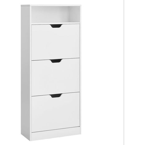 Zapatero con 3 puertas batientes estante para zapatos compartimento abierto divisor ajustable de 14 a 18 pares para entrada pequeña 24 x 60 x 130 cm blanco 120006361 (1/5)