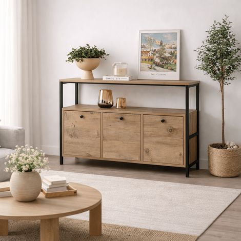 Sideboard Saloce aus atlantischem Kiefernholz – schwarzer Rahmen