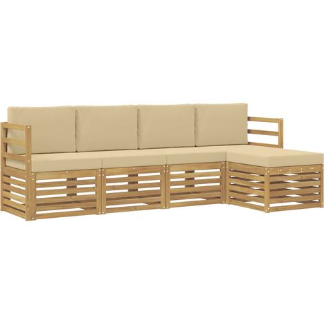 Conjunto de sofás de exterior con cojín 5 pcs y Beige Poliéster vidaXL