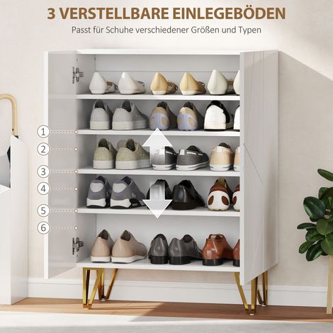 Meuble de rangement pour chaussures 2 portes, armoire à chaussures avec 3 tablettes ajustables, 72 x 31,5 x 95 cm, blanc (1/4)