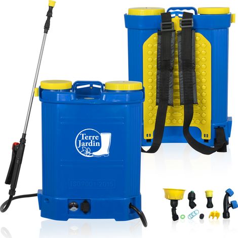 Terre Jardin – Pulvérisateur électrique à dos 16L – Batterie 12V – Autonomie 4h – Pression réglable 4,5 bar – Lance télescopique 49-85 cm