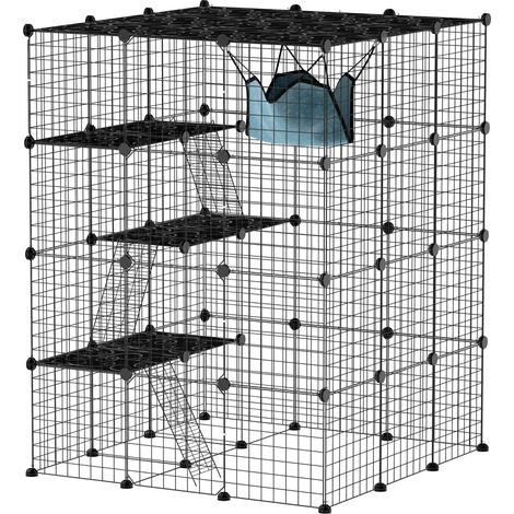 Box Recinto per Gatti Modulabile a 4 Livelli 105x105x140 cm 5 Ingressi e Rampe in Acciaio e PP Nero (1/5)