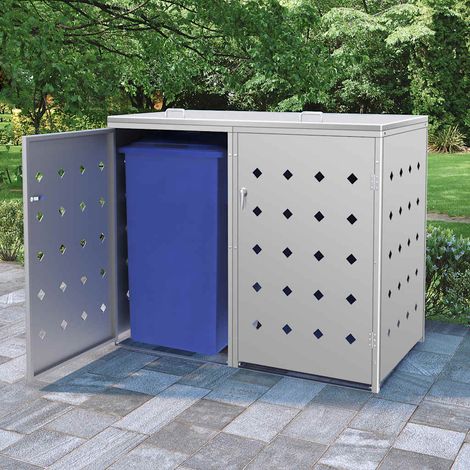 145380 vidaXL Double Wheelie Bin Shed 240 L Stainless Steel (1/5)