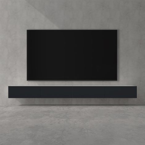 doporro Mobile Porta TV Sospeso 320 cm con 4 Ante Bianco Opaco e Antracite Opaco, Credenza Bassa da Soggiorno Salotto, Madia Consolle Bicolore per TV Fernsehschrank02