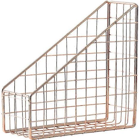Étagère de bureau en fer plaqué or rose, porte-revues et étagère à livres pour le bureau et la maison, support de rangement pour fournitures de bureau et de maison (1/5)