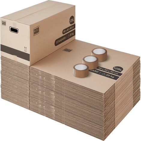 Pack and Move - Lot 10 cartons déménagement stockage XL - 80 x 40 x 40 cm - Poignées renforcées - 1 adhésif offert