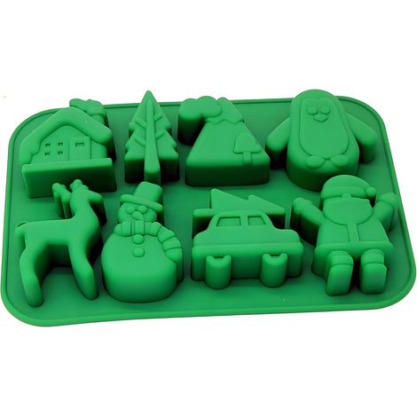 Moule à Chocolat de Noël,8 Cavités de Noël en Silicone pour Chocolat de Noël, Forme de Bonhomme de Neige, Chaussettes, Père Noël, Sapins de Noël,Muffins, Bonbons, Cupcakes,8 Sortes de Noël Vert,8 Sort