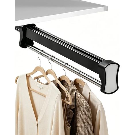 Tringle à vêtements extensible de 30 cm - Pour armoire intérieure - Capacité de charge de 25 kg - En métal - Rail silencieux - Peu encombrant - Montage facile - Noir (1/5)