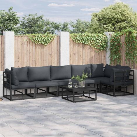 Gartensofa-set mit Kissen 6 pcs Schwarz Aluminium (1/5)