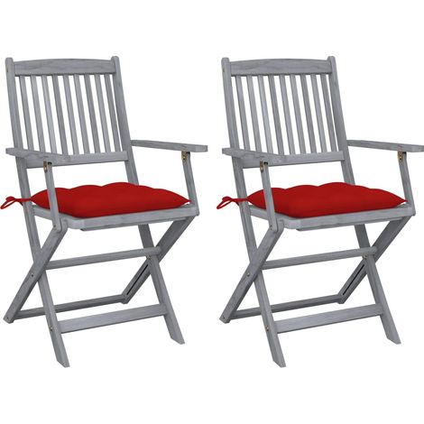 Lot de 2 Chaises de jardin pliables - Chaise d'extérieur pour terrasse/jardin avec coussins Bois d'acacia BV312587 - BonneVie (1/5)
