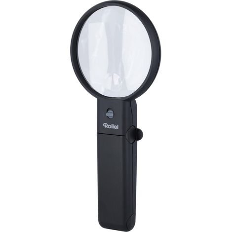 Rollei Lente d'ingrandimento con luce LED e piedistallo: lente bifocale con ingrandimento 2X e 4,5X, lente regolabile, base pieghevole, custodia inclusa, colore nero (1/5)