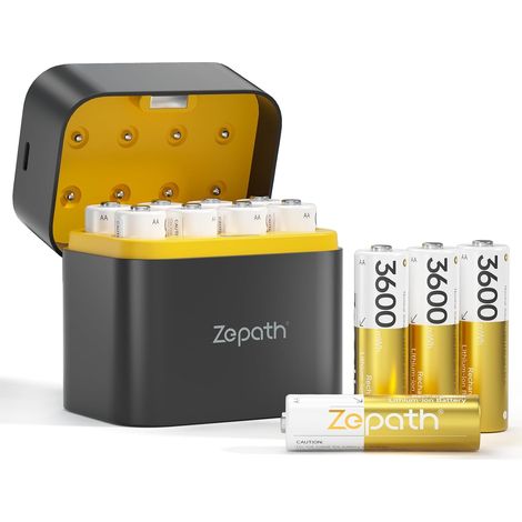 4 Piles Rechargeables AA Lithium-ION avec Chargeur 4 Chargeur,1,5V 3600 mWh Haute Capacité Rechargeable AA Batteries, jusqu'à 2000+ Cycles (1/5)