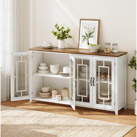 Aparador de cocina blanco de 160 cm con puertas de cristal y sistema antivuelco DESVIAE (1/5)