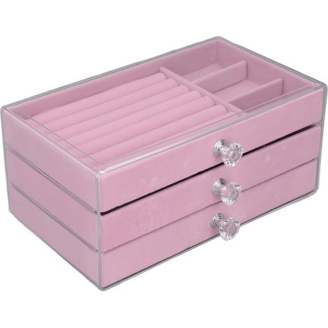 Boîte de Rangement à 3 Tiroirs en Acrylique pour Bijoux, Organisateur pour Boucles d'Oreilles et Colliers, Présentoir Rose (1/5)