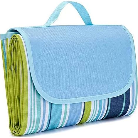 Stranddecke – 203 x 152 cm – Wasser- und sandabweisend – Faltbar und leicht – Für Strand, Park und Camping – Blau (1/5)