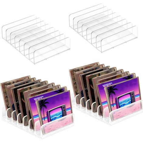 2 Pièces Supports de Rangement pour CD, Range de CD en Acrylique Transparent avec 7 Compartiments, pour CD/DVD Ombre à Paupières Palette de Maquillage Cosmétiques et Livres (1/5)