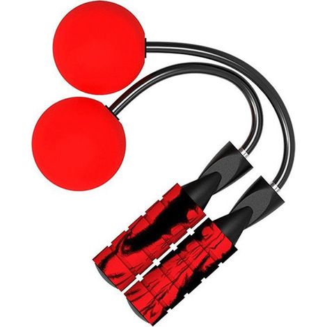 Corde à sauter sans fil pour fitness - Rouge, antienchevêtrement, lestée avec poignées en mousse mémoire pour hommes, femmes et enfants (1/5)