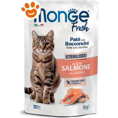 Monge Fresh Cat Adult Sterilised Paté con Bocconcini Ricco in Salmone - Bustina 85 Gr - Cibo Umido Gatti