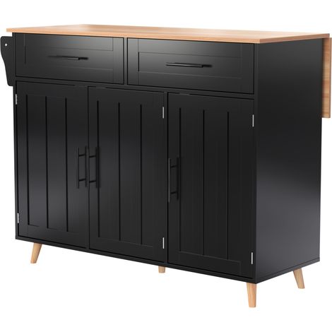 Küchenwagen in Schwarz aus MDF mit Klappplatte, 2 Schubladen, Rollen, 129 x 46 x 91,5 cm (1/5)
