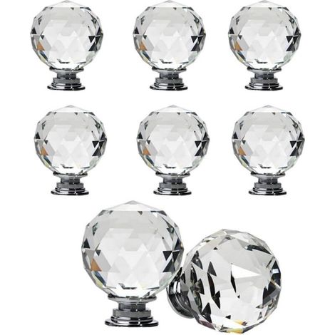 Lot de 8 boutons de tiroir sphériques en cristal,Poignée Bouton de Porte forme Diamètre 30mm Cristal Clair, Boutons d'armoire Mant Rond Verre Boutons Décoration pour Meuble Tiroir (40 mm)