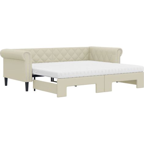 Maison Exclusive - Tagesbett Ausziehbar mit Matratzen Creme 90x20 (1/5)