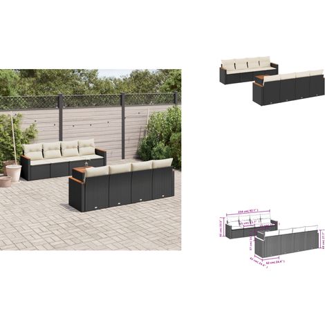 9-tlg. Garten-Sofagarnitur mit Kissen Schwarz Poly Rattan - Gartenmöbel Set - Gartensorte - Outdoor Möbel - Lounge Sofa - Esstisch (1/3)