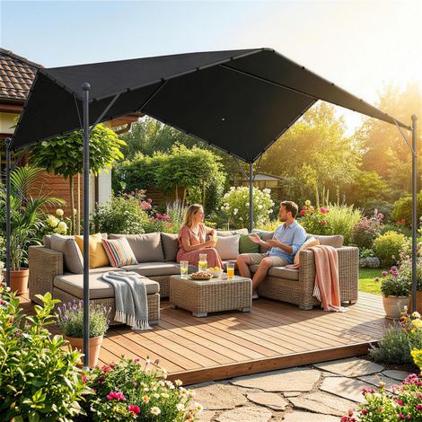 Pavillon pergola 3x3m. hydrofuge. stable. résistant à l'hiver. protection solaire avec toit à pignon et renforts triangulaires.