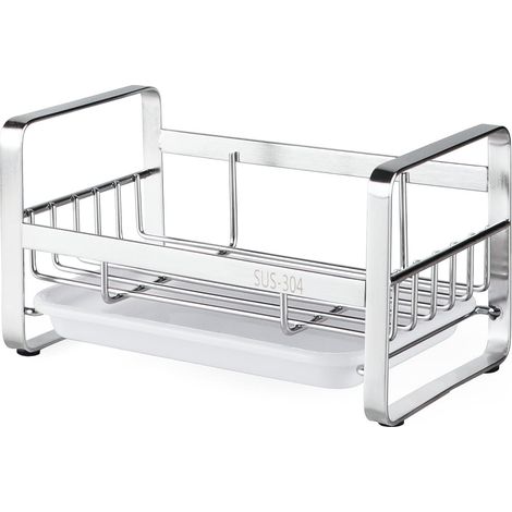Support Pour Éponge De Cuisine - Porte-Éponge En Acier Inoxydable 304 - Avec Bac À Gouttes Démontable - Noir - 1 Pièce (1/5)