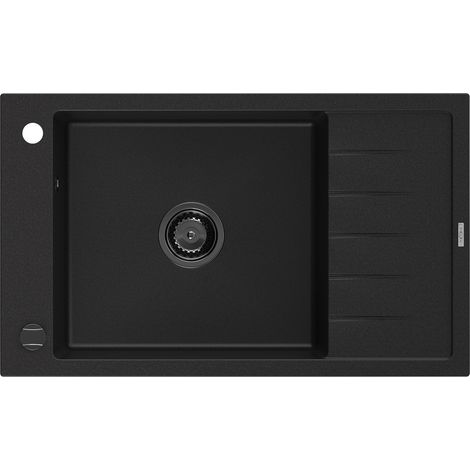 Mexen Elias évier en granit à 1 cuve avec égouttoir 795 x 480 mm, Noir, siphon Noir - 6511791005-77-B (1/5)