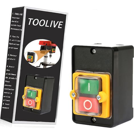 Commutateur à Bouton Poussoir, AC220V / 380V 10A Interrupteur à Bouton de Commande de Puissance étanche Monophasé/Triphasé, Bouton de Commande Marche/Arrêt Avec Coquillage, Interrupteur Machine Outil