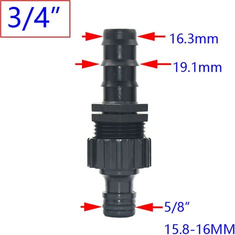 Raccord rapide pour tuyau d'arrosage (3I4 x A) : 1/4 pouce, 3/8 pouce, 1/2 pouce, 3/4 pouce, 1 pouce, 4/7 mm, 8/11 mm, 16 mm, 20 mm, 25 mm (1 pièce). (1/5)