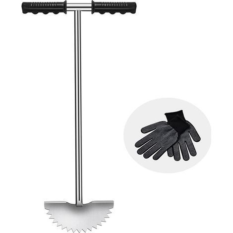 Outil de pelouse, 37 pouces en acier inoxydable Edger de pelouse manuelle, edger à l'herbe manuelle avec poignée T-Grip, coupe-gazon à dents de scie pour cour, jardin, aménagement paysager (1/5)