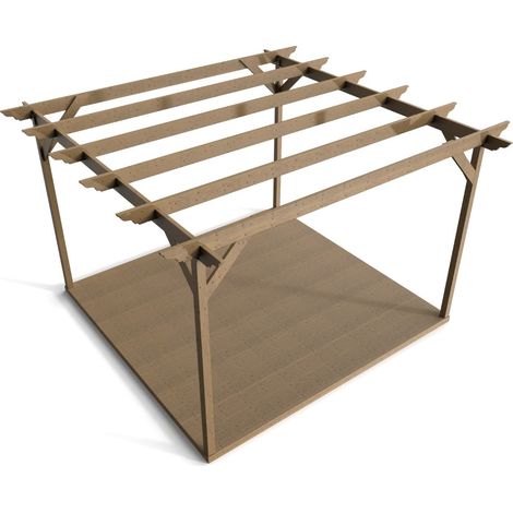Timber Pergola and Decking Complete DIY Kit, Dinasty design (2.4m x 2.4m, Rustic brown finish) (1/4)
