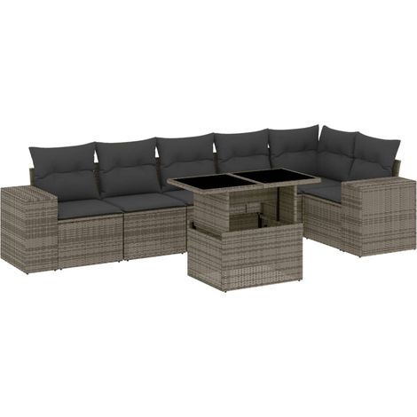 Maison Exclusive - 7-tlg. Garten-Sofagarnitur mit Kissen Grau Pol (1/5)