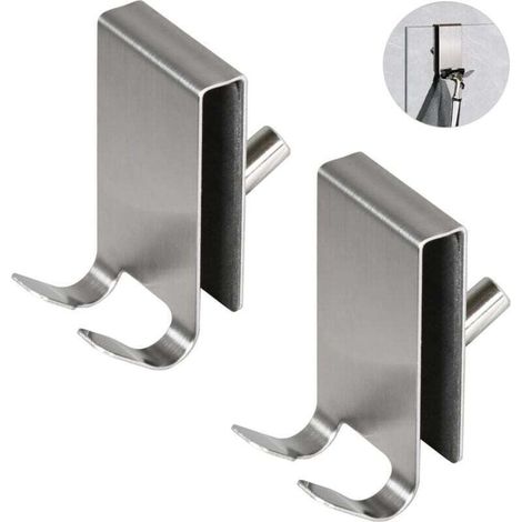 Confezione da 2 ganci per doccia, portasciugamani in vetro bifacciale, gancio in acciaio inossidabile per porta del bagno in vetro da 5-10 mm (argento) (1/4)