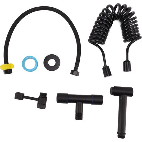 Kit de douchette bidet portable pour salle de bain avec tuyau, pour l'hygiène intime féminine (noir). (1/5)